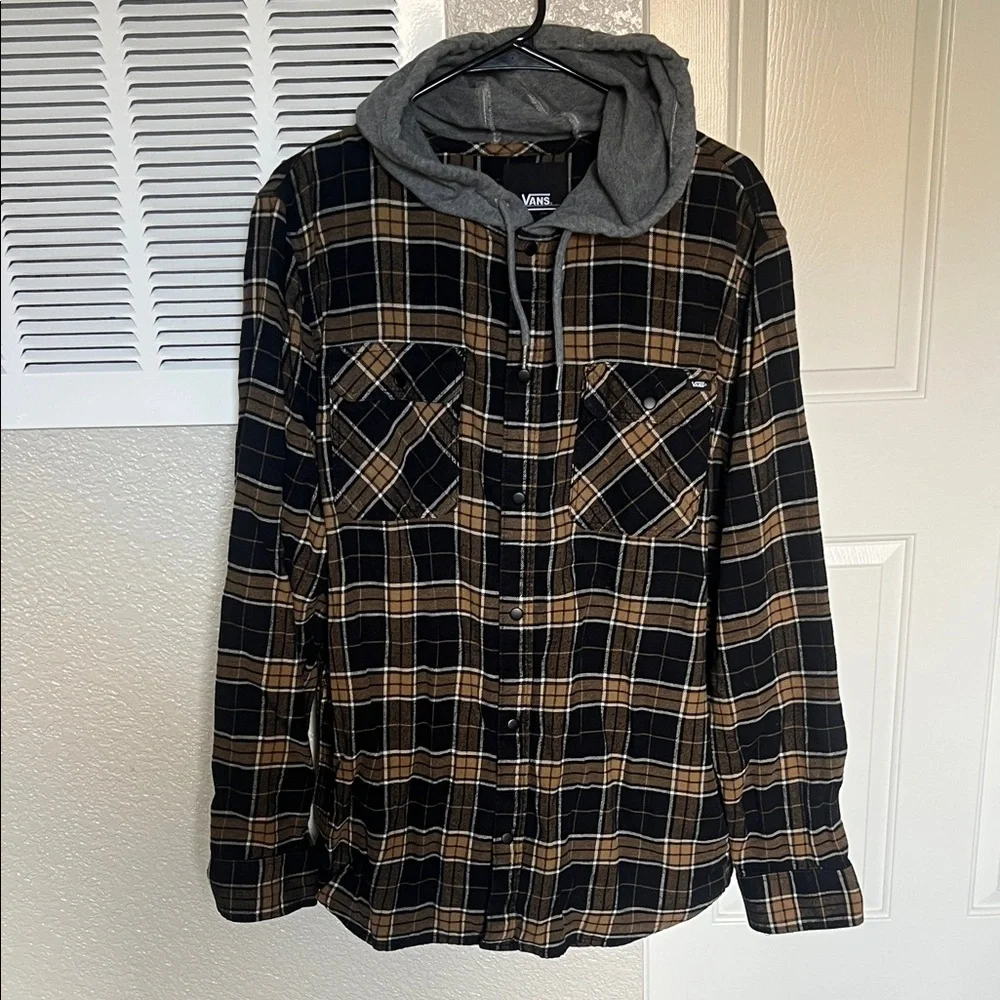 Vans Black and Brown Checkered Hooded Shirt - Picture 1 of 1